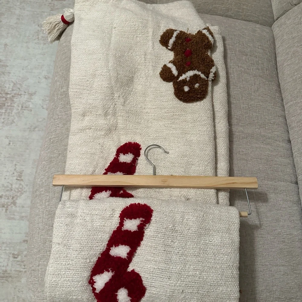 Festive Cream Gingerbread and Candy Cane Throw Blanket